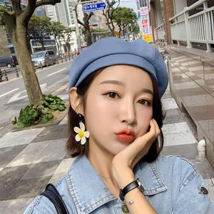 Berets 2022 Solid Color Flat Cotton Beret Hatts for Women Girls Autumn Winter Warme Beanie Hat Men Vintage Artist Cap Mushroom Ladies