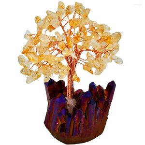 Jewelry Pouches 4" Natural Yellow Crystal Money Tree Purple & Gold Aura Titanium Cluster Base Bonsai Figurine For Wealth And Luck