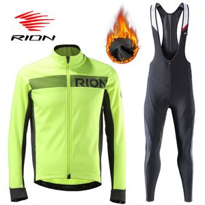 Cykeltröja sätter Rion Jacket Bib Pants Set Mens Windbreaker Ropa Ciclismo Hombre Winter Thermal Fleece 3D Pad Bike Tights For MTB 221201