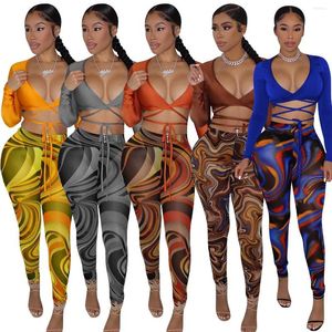 Женские брюки с сеткой сетки Bangage 2 Set Top Top Top Concon Printed Leggings Party Nightclub наряды объемные предметы в оптовых участках