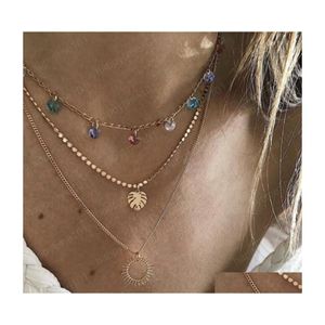 Pendant Necklaces 2021 Fashion Leaf Choker Necklace Colorf Rhinestone Gold Women Beach Jewelry Girlfriend Gift Drop Delivery Necklac Dhcby