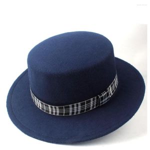 Basker mode män kvinnor ull platt topp hatt party trilby fedora bred gräl fläsk pajstorlek 56-58 cm