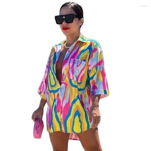 Kvinnors blusar Summer Fashion Printed Casual Shirts Women's Single Breasted Cardigan Women Blus Bluas Girl Top 2022 African Clothing