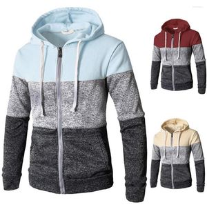 Men's Sweaters Men Sweater Coat Hoody Sweatercoat Contrast Color Long Sleeve Elastic Band Zip Up Casual For Jogger