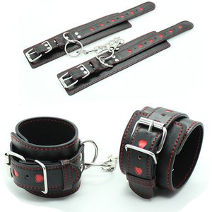 Bondage Womens Lingerie PU Leather Sexy Handcuffs Black Hollow LOVE Restraints Foot Cuffs Bdsm Sex Toys for Couples Erotic 221130