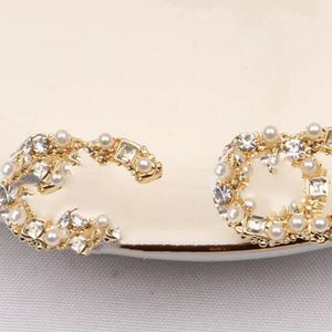 20Color K Gold Ploated Letters Stud merkontwerper Crystal Geometric Luxury Women Rhinestone Pearl Long Earring Wedding Party Joodlry Accessoires