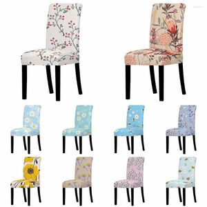Chair Covers Idyllic Flowers Stretch Cover Elastic Floral Bee Seat Slipcovers Restaurant Banquet Home Party Decor Sky Blue