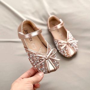 Flat Shoes Children Leather Toddler Baby Kids Korean Rhinestone Girls Mary Janes Dress Chaussure Fille For Party Wedding