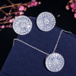 Necklace Earrings Set CWWZircons Top Quality CZ Crystal Women Fashion Jewellery Shiny Round Cubic Zircon And Earring Jewelry T039