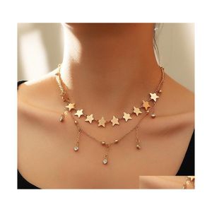 Pendant Necklaces Punk Gold Color Star Choker For Women Crystal Rhinestone Tassel Pendant Necklace Short Chocker Statement Collar Dr Dhjov