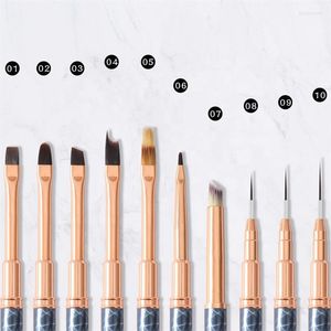 Nail Art Kits 10 Different Styles Brush Set Marbling Metal Handle Nylon Pen Usage