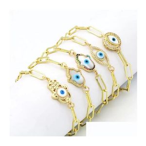 Charm Bracelets Gold Plated Cz Fatima Hand Evil Eye Charm Copper Chain Bracelet Hip Hop Jewelry For Man Woman Drop Delivery 2021 Brac Dhhlc