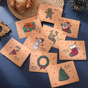 Other Event Party Supplies 9pcs Merry Christmas Greeting Card Kraft Paper Gift With envelope sticker xmas Favors Folding Card Postcard Year Cards Kids 221201