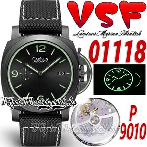 V2 44 mm Mens Watch SV1118 P.9010 VSP9010 Luminous Trylogia Automatyczna obudowa z włókna węglowego Czarna tarcza zielone markery Nylon Sportch Pasek Super Edition Watches