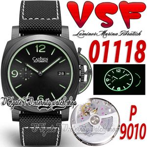 V2 44mm Orologio da uomo sv1118 P.9010 VSP9010 Luminous Trilogy Cassa automatica in fibra di carbonio Quadrante nero Marcatori verdi Cinturino in nylon Sportech Orologi Super Edition eternity