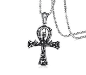 Punk Street Key To Life Egypt Cross Necklaces For Men Middle Ages Stainless Steel Totem Scarab Ankh Pendant Jewelry PN10382504809