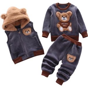 Set di abbigliamento Set di vestiti in cotone per bambini Autunno Inverno Addensare in pile Felpe con cappuccio Maglione Pantaloni Gilet 3 pezzi Abiti Ragazzi Abiti Ragazze Capispalla caldi 221130