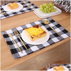 Mats Pads Festival Party Decoration Table Placemat Red Black White Blacks Plaid Tablecloth Mat Christmas Thanksgiving Day Cutlery Dhqoa