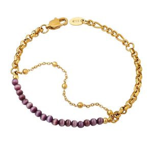 Bracciale a catena Amaiyllis in oro 18 carati leggero di lusso a doppio strato viola opale con cuciture di nicchia gioielli con perline per donna