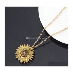 Pendant Necklaces Fashion Women Sweater Chain Sunflower Necklace Open Locket You Are My Sunshine Pendant Necklaces Resin Flower Girl Dh9Lb