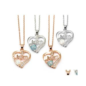 Colares pendentes que vendem o colar de mamãe de ouro Sier Gold Opal Gemstone Love Heart Pingente Jóias do Dia das Mães Presentes de 45cm Drop Dhw6i