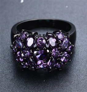 Liten Oval Purple Crystal Zircon Star Flower Rings for Women Men Vintage Black Gold Multicolor Stone Ring Female Wedding Jewelry8913530