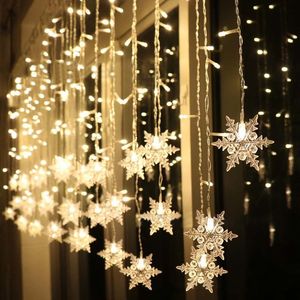 Juldekorationer ledde snöflinga Garland Light Up Curtain Fairy Year for Home Living Room 16LED 221201