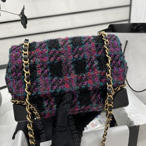 10A najwyższej jakości lustro Tweed torba z klapką Mini 19 cm luksusowi projektanci fioletowa pikowana torebka damska portfel na łańcuszku torebka Crossbody pasek na ramię czarna skrzynka torba