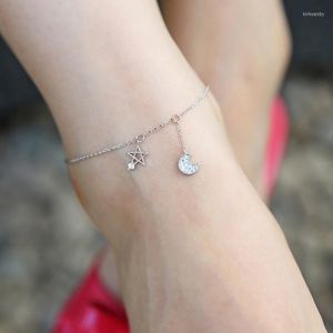 Fußkettchen Mode 925 Sterling Silber Fine Juwelrry Star Mond Einfache Fußkette für Frauen Mädchen S925 Knöchel Beinarmband