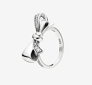 Autêntico Sterling Silver Sparkling Bow Ring Jewelry Women Party for Pandora Clear CZ Anéis com caixa original set8579848