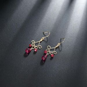 Dangle Earrings Daimi 14K Gold Injection本物の宝石ファセットRuby自然な本物のガールフレンドのための自然な本物の贈り物