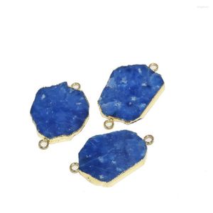 Pendant Necklaces 2022 Natural Irregular Raw Slice Sapphires Connector For Necklace Blue Crystal Quartz Gold Bezel Women Party