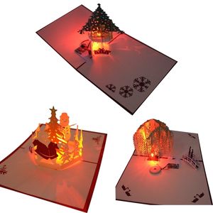 Other Event Party Supplies Christmas 3D Pop Up Greeting Cards LED Light Music Card With Envelope Postcards For Christmas Gift Decoration 221201