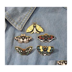 Pins Broscher Retro Butterfly Moth Emalj Pin Custom Lepidoptera Romantic Rose Ginkgo Leaf Broscher Lapel Cartoon Insecta Badges Jew Dhufr