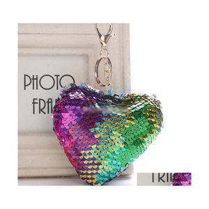 Key Rings Mermaid Sequin Heart Keychain Carabiner Key Ring Holders Bag Hangs Fashion Designer Jewelry For Adt Kids Gift Drop Shi Deli Dha7P