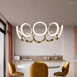 Подвесные лампы дизайнер простое роскошное кольцо светодиодная люстра гостиная спальня
