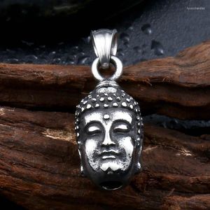 H￤nge halsband herrmode 316l rostfritt st￥l vintage buddhism huvud silver svart dj￤vul h￤ngen pojkens g￥va smycken