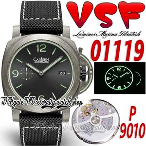 V2 44 mm Mens Watch SV1119 P.9010 P9010 Luminous Trylogia Automatyczna włókno węglowe 70. rocznica Black Dial Nylon Sportch Pasek 2022 Super Edition Eternity Watches