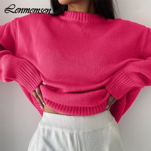 Swetry kobiet Lenmemsen Trendy luźne dzianiny sweter kobiety zima miękki O-Neck długi rękaw solidny pullover żeńska vintage Basic Jumper 221201