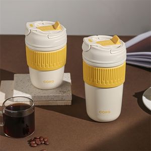 Wasserflaschen Caka Cup Thermal mit Deckel und Strohhalmen Edelstahlflasche Schule Bpa Free Kaffee Thermoskanne Kawaii Tassenwärmer 221130