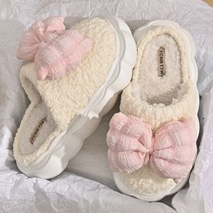 Slippers Cute Butterfly Knot Plush Fur Platform Women Autumn Winter Warm Home Cotton Slipper Fashion Design Kawaii Comfy Shoes 221130