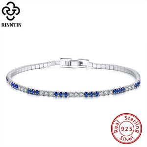 Bracelet Chain Rinntin Women Deluxe Tennis 925 Sterling Silver 2.0mm Blue and Clear Cubic Zirconia 6.5 - 7.5 Inch Jewelry Sb117