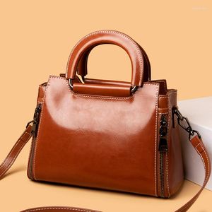 Evening Bags Genuine Leather Shoulder Crossbody For Women 2022 High Quality Oil Wax Cow Ladies Handbag Casual Lady Tote Sac