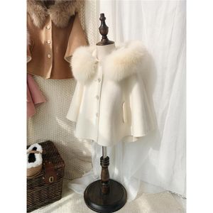 Płaszcz wełniany mieszanki odzieży zewnętrznej z kapturem z kapturem bawełniany bawełniany bawełniany poliester prosty wygodny, ciepła moda słodka zima dziewczyny dzieci 221130
