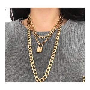 Pendant Necklaces Punk Exaggerated Heavy Thick Chain Lock Pendant Necklace Women Ladies Mtilayer Creative Vintage Jewelry Drop Deliv Dhhsw