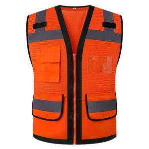 Abbigliamento da costruzione Gilet di sicurezza ad alta visibilità Gilet da lavoro arancione riflettente per magazzino Gilet da lavoro da costruzione Abbigliamento da lavoro da uomo