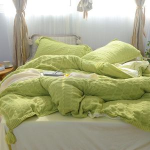 Bedding Sets Luxury Fluffy Plush Crystal Velvet Set Warm Knitted Duvet Cover Flat Sheet Bed Queen 4pcs Apple Green