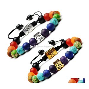 Charm armband mode svart lava sten armband fyrkantigt liv 7 chakra p￤rlor kvinnor m￤n om yoga buddha smycken g￥va drop deli dhhdi