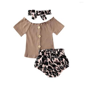 Set di abbigliamento Estate 3PCS Toddler Baby Girl Vestiti lavorati a maglia Manica corta Top a righe T-Shirt Pantaloncini Pantaloni Abiti 0-18M