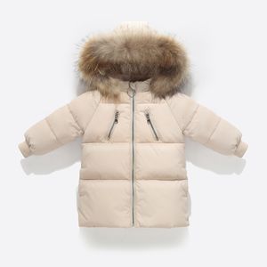 Вниз пальто детское зимняя куртка для девочек Осень теплый большой меховой воротник густой длинная верхняя одежда для девочек 2 6 лет 221130